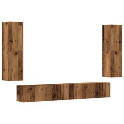 Berkfield Home Wall Mounted TV cabinets 4 pcs Old Wood Engineered Wood in Brown - thumbnail 1