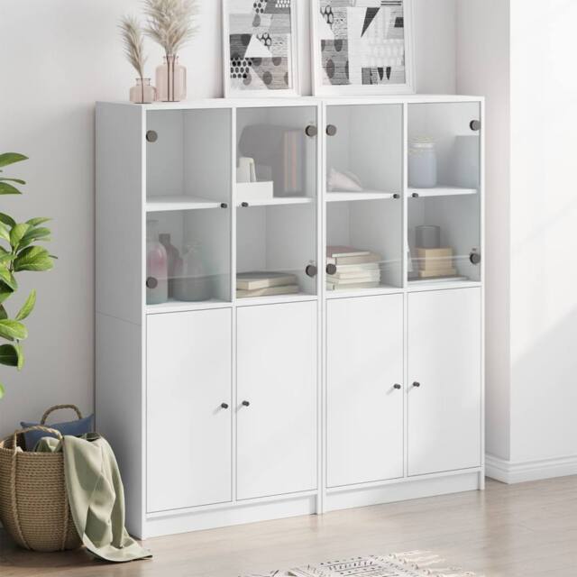 Berkfield Home Modern Bookcase with Doors White 136x37x142 cm Engineered Wood - Size: 136 x 37 x 142 cm - image 1