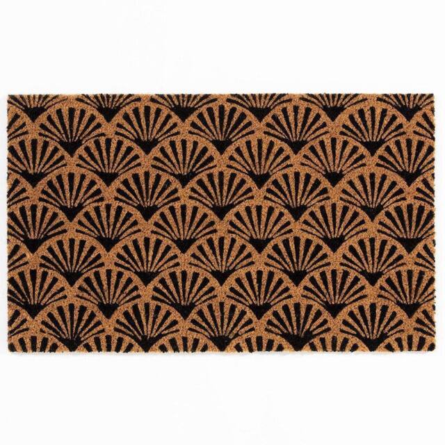 Esselle Astley Printed Latex Backed Coir Printed Forest Green Scallop Deco Doormat in Black - Size: 45 cm x 75 cm - image 1