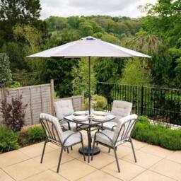 Hectare 4 Seater Rattan Dining Set with Reversible Cushions & Parasol Grey - thumbnail 1