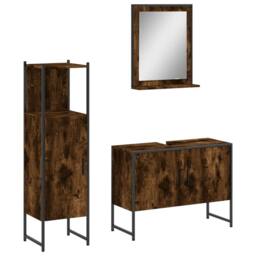 Berkfield Home Stylish 3 Piece Bathroom Cabinet Set Smoked Oak Engineered Wood in Brown - thumbnail 3