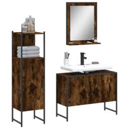 Berkfield Home Stylish 3 Piece Bathroom Cabinet Set Smoked Oak Engineered Wood in Brown - thumbnail 2