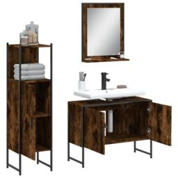 Berkfield Home Stylish 3 Piece Bathroom Cabinet Set Smoked Oak Engineered Wood in Brown - thumbnail 4