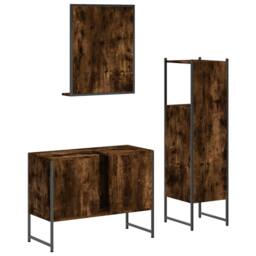 Berkfield Home Stylish 3 Piece Bathroom Cabinet Set Smoked Oak Engineered Wood in Brown - thumbnail 8