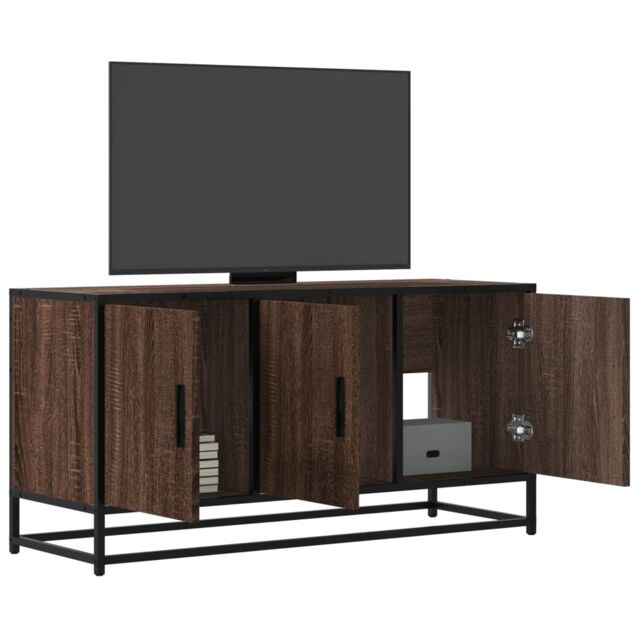 Berkfield Home TV Cabinet Brown Oak 100x35x50 cm Engineered Wood & Metal - Size: 100 x 35 x 50 cm - image 1