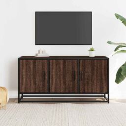 Berkfield Home TV Cabinet Brown Oak 100x35x50 cm Engineered Wood & Metal - Size: 100 x 35 x 50 cm - thumbnail 3