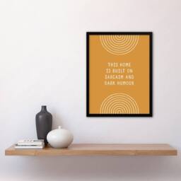 Artery8 This Home Is Built On Sarcasm & Dark Humour Framed Wall Art Print in Brown - Size: A4 - thumbnail 4