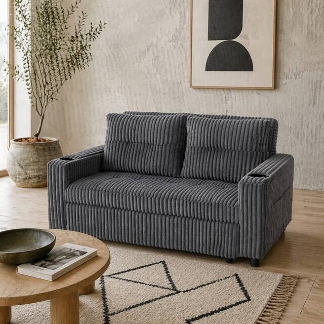 Wyld Haus Noripa Charcoal Grey Corduroy 2 Seater Click Clack Sofa Bed - image 1