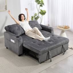 Wyld Haus Noripa Charcoal Grey Corduroy 2 Seater Click Clack Sofa Bed - thumbnail 8