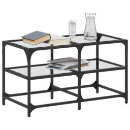 Berkfield Home Decorative Coffee Table with Transparent Glass Top 78.5x40x45 cm Steel - thumbnail 1