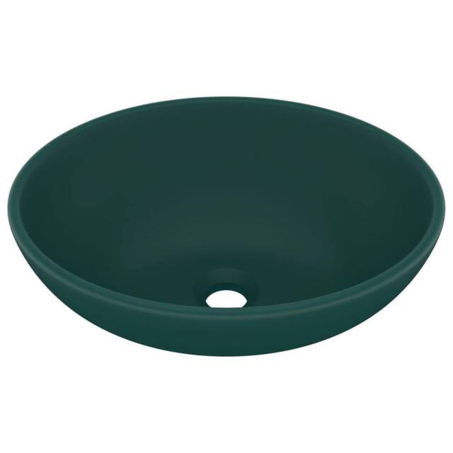 Berkfield Home Luxury Basin Oval-shaped Matt Dark Green 40x33 cm Ceramic - image 1