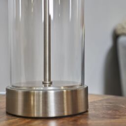 ValueLights Balan Glass & Brushed Chrome Table Lamp with Chrome Metallic Inner Lamp Shade & LED Bulb in Grey - thumbnail 5