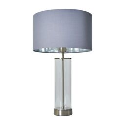 ValueLights Balan Glass & Brushed Chrome Table Lamp with Chrome Metallic Inner Lamp Shade & LED Bulb in Grey - thumbnail 2