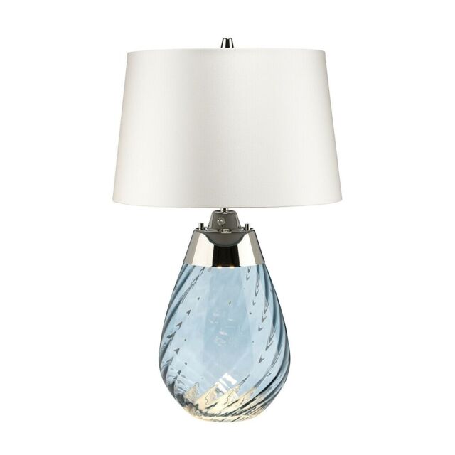 Loops Table Lamp Blue tinted Glass & Off-White Shade LED E27 60W Bulb d01887 in White