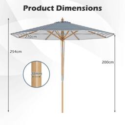 Kelvenix 270 cm Round Patio Umbrella Bamboo Market Table Umbrella - Size: 0.6m2 - thumbnail 2