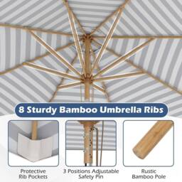 Kelvenix 270 cm Round Patio Umbrella Bamboo Market Table Umbrella - Size: 0.6m2 - thumbnail 5