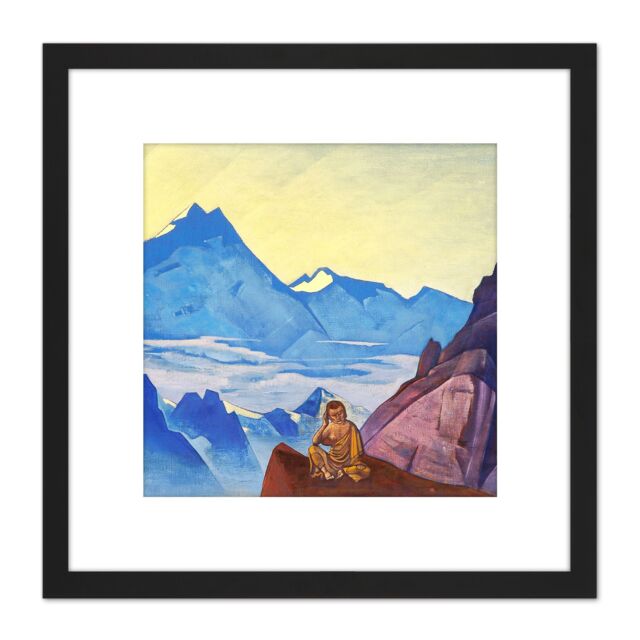 Artery8 Roerich Milarepa One Who Hearkened Landscape Painting 8X8 Inch Square Wooden Framed Wall Art Print Picture with Mount in Black - image 1