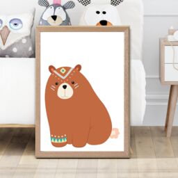 ARTZE Crouching Bear Tribal Animal Framed Print SIZE: A3 with Oak Frame in Brown - Size: A4 - thumbnail 2