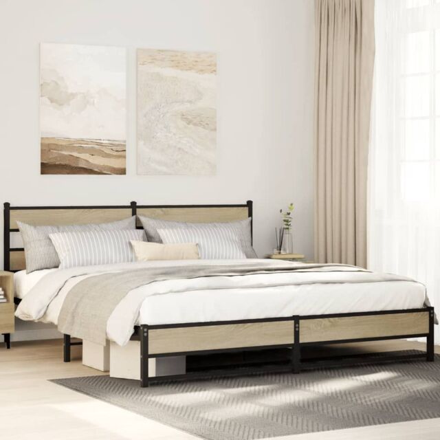 Berkfield Home Metal Bed Frame without Mattress Sonoma Oak 200x200 cm in Brown - image 1