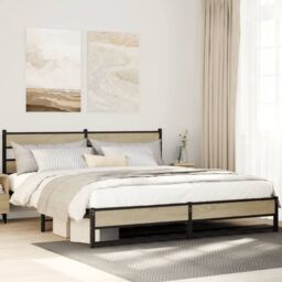 Berkfield Home Metal Bed Frame without Mattress Sonoma Oak 200x200 cm in Brown - thumbnail 1