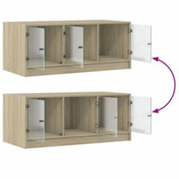 Berkfield Home Coffee Table with Glass Doors Sonoma Oak 102x50x42 cm in Light Oak - Size: 102 x 50 x 42 cm - thumbnail 9