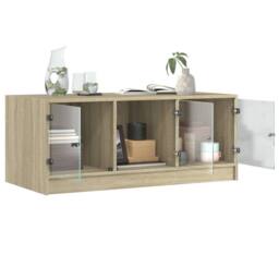 Berkfield Home Coffee Table with Glass Doors Sonoma Oak 102x50x42 cm in Light Oak - Size: 102 x 50 x 42 cm - thumbnail 5