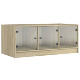 Berkfield Home Coffee Table with Glass Doors Sonoma Oak 102x50x42 cm in Light Oak - Size: 102 x 50 x 42 cm - thumbnail 1