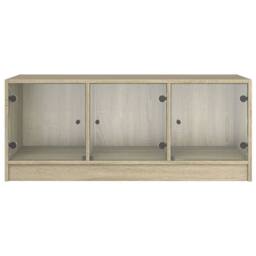 Berkfield Home Coffee Table with Glass Doors Sonoma Oak 102x50x42 cm in Light Oak - Size: 102 x 50 x 42 cm - thumbnail 6