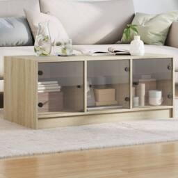 Berkfield Home Coffee Table with Glass Doors Sonoma Oak 102x50x42 cm in Light Oak - Size: 102 x 50 x 42 cm - thumbnail 2
