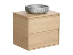 Vente-unique Bathroom Unit With Stone Countertop Basin - Oak Veneer - 60 Cm in Light Oak - thumbnail 5
