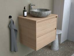 Vente-unique Bathroom Unit With Stone Countertop Basin - Oak Veneer - 60 Cm in Light Oak - thumbnail 6