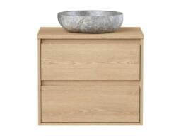Vente-unique Bathroom Unit With Stone Countertop Basin - Oak Veneer - 60 Cm in Light Oak - thumbnail 2