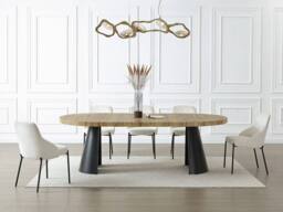 Vente-unique Extendable Dining Table 4 To 12 People In MDF & Black Metal - Light in Light Oak - thumbnail 6