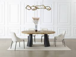 Vente-unique Extendable Dining Table 4 To 12 People In MDF & Black Metal - Light in Light Oak - thumbnail 5