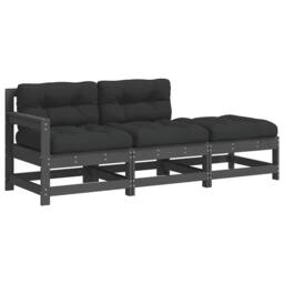Berkfield Home 3 Piece Garden Lounge Set with Cushions Grey Solid Wood