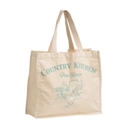 Orsina Country Kitchen Shopping Bag, Reusable Fabric Tote With Charming Kitchen Utensil Print & Sturdy Handles in Natural