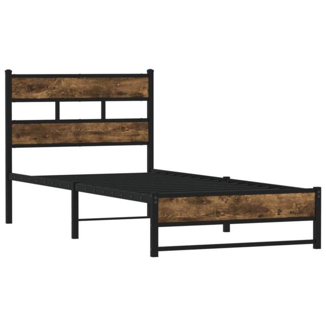 Berkfield Home Metal Bed Frame without Mattress Smoked Oak 90x190 cm Single in Brown - image 1