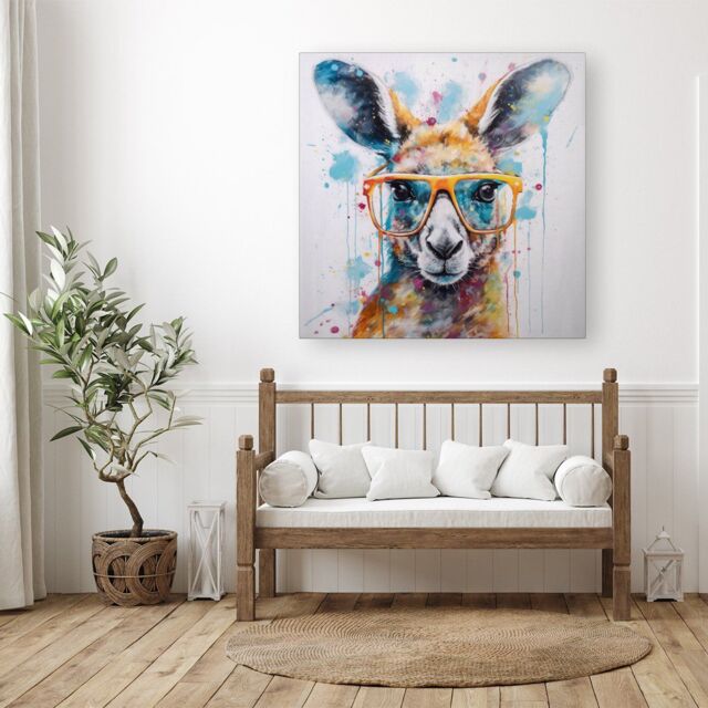 "Warren Reed - Designer Splashart Kangaroo In Glasses Canvas - Size: W30"" x H30""" - image 1