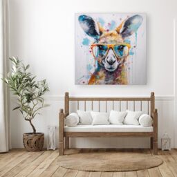 "Warren Reed - Designer Splashart Kangaroo In Glasses Canvas - Size: W30"" x H30""" - thumbnail 1
