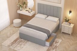 Somnior Austin Linen Fabric Midnight Pocket Sprung Divan Storage Bed with 4 Drawers & Headboard in Light Grey - Size: Small Double - thumbnail 1