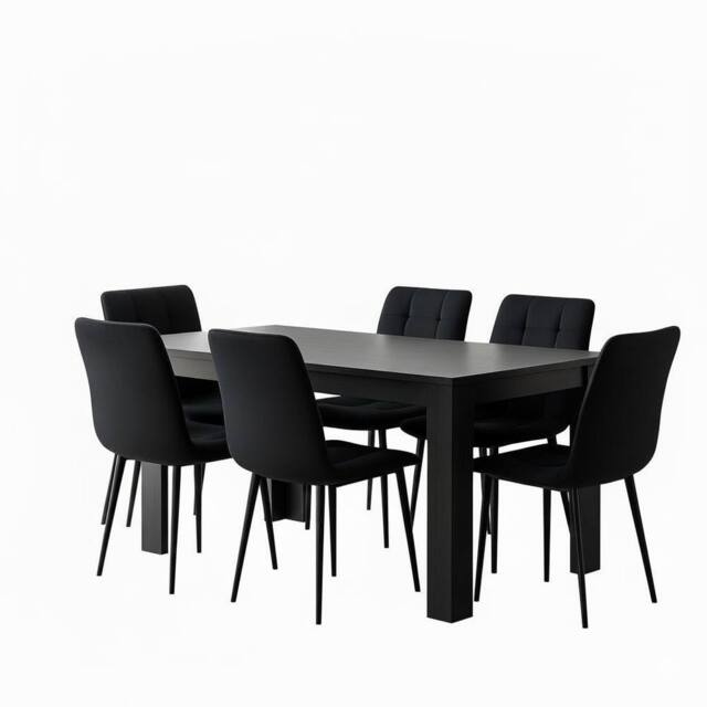 KOSY KOALA Dark Grey Dining Table Set with 6 Velvet Chairs Dining Room Furniture in Charcoal - image 1