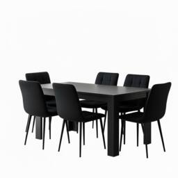 KOSY KOALA Dark Grey Dining Table Set with 6 Velvet Chairs Dining Room Furniture in Charcoal - thumbnail 1