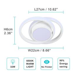 Pheashine Modern LED Ceiling Light 32W, White, 6500K, 27cm, Living Room, Bedroom in White - thumbnail 3