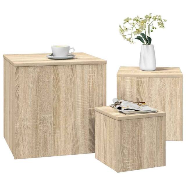 Berkfield Home Side Tables 3 pcs Sonoma Oak Engineered Wood in Light Tan - image 1