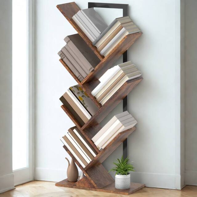 FURNOS Industrial Freestanding Tree Storage Shelves Bookcase in Brown - image 1