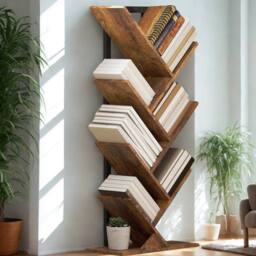 FURNOS Industrial Freestanding Tree Storage Shelves Bookcase in Brown - thumbnail 2