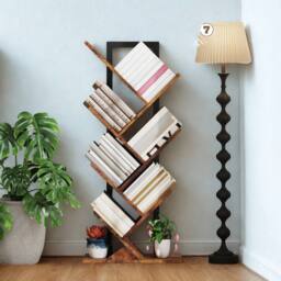FURNOS Industrial Freestanding Tree Storage Shelves Bookcase in Brown - thumbnail 4