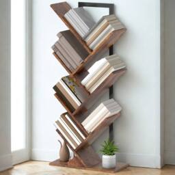 FURNOS Industrial Freestanding Tree Storage Shelves Bookcase in Brown - thumbnail 1