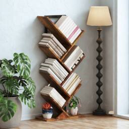 FURNOS Industrial Freestanding Tree Storage Shelves Bookcase in Brown - thumbnail 5