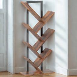 FURNOS Industrial Freestanding Tree Storage Shelves Bookcase in Brown - thumbnail 6